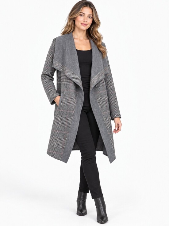 Lucky Brand Jackets & Blazers - Lucky Brand Glen Plaid Waterfall Wool Blend Wrap Coat Gray Size XS